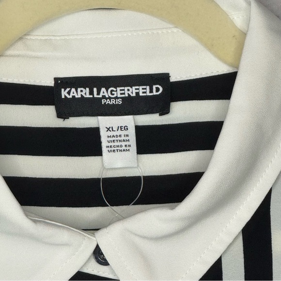 KARL LAGERFELD PARIS High Low Striped Button Down Shirt XL - Picture 7 of 10
